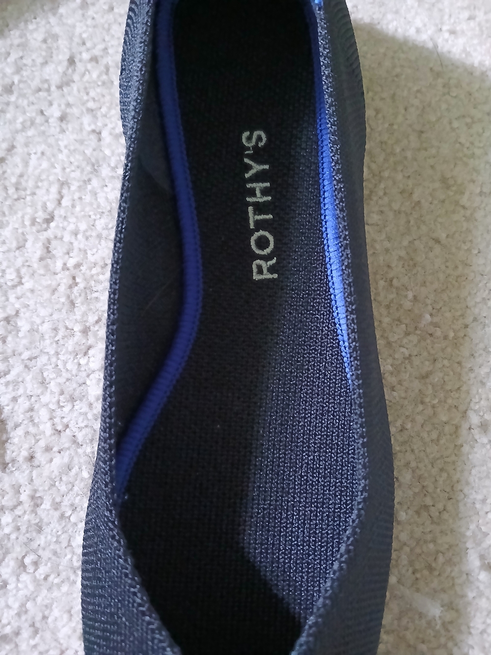 Rothy's Black Pointed Flat with Blue Trim Size 9 - Picture 3 of 10